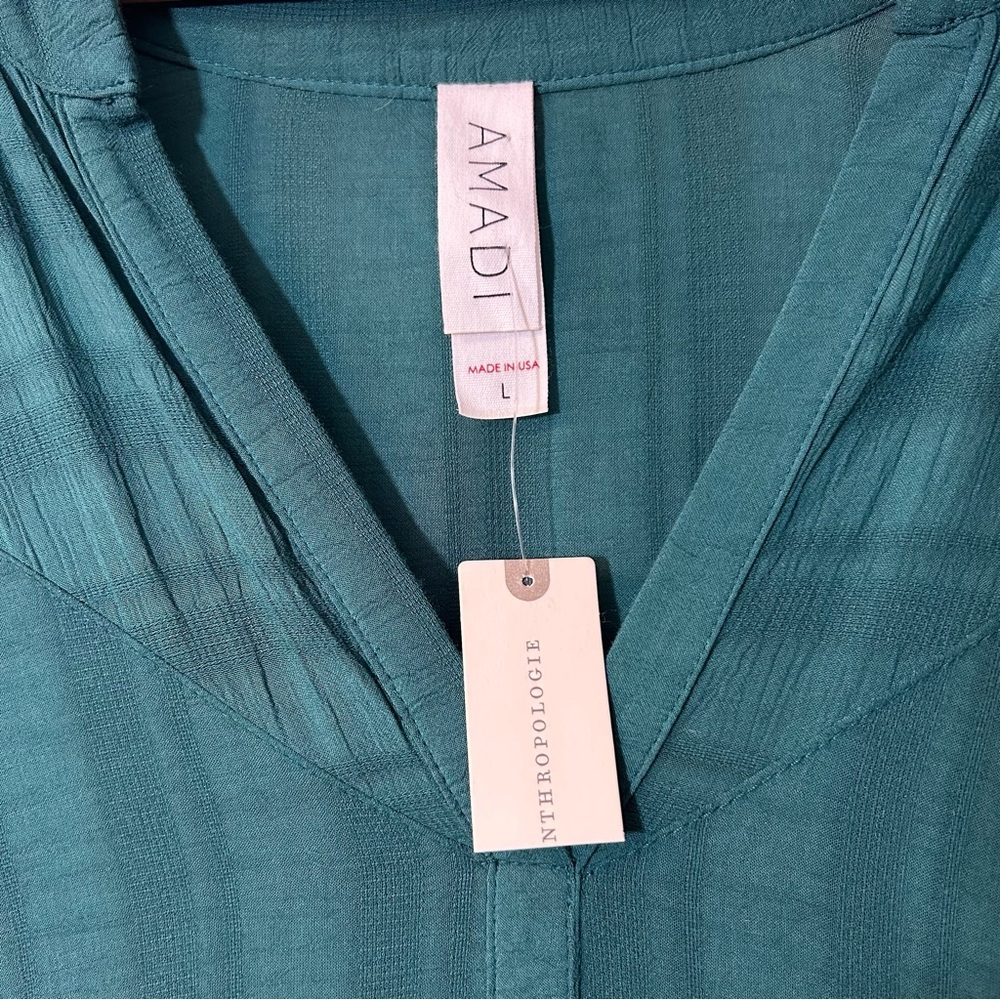 🆕 ANTHROPOLOGIE | NWT Amadi Teal Long Sleeve Midi Dress Size Large - Picture 7 of 11
